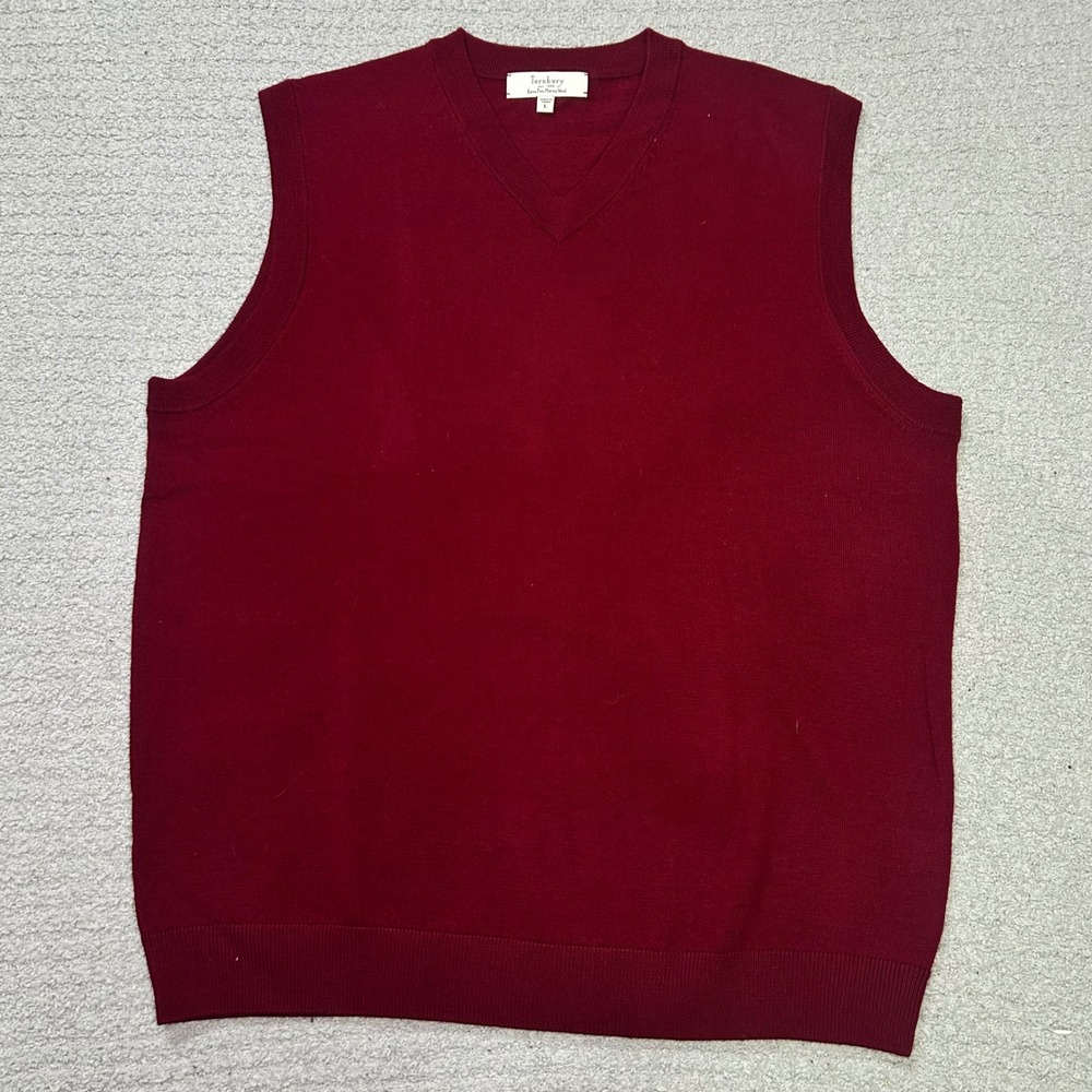 Turnbury Sweater Vest V-Neck Large Burgundy Merino Wool Preppy Classic Layering